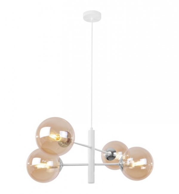 Lampa sufitowa VICENZA, biały żyrandol do kuchni i salonu, eleganckie srebrne dodatki