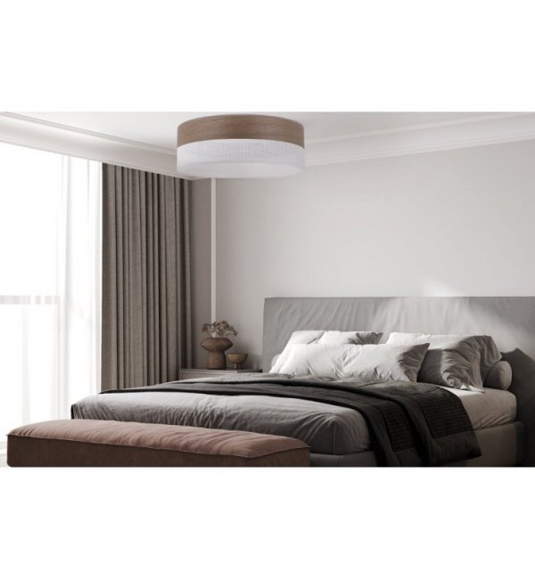 Lampa sufitowa WOOD, okrągły plafon z białym abażurem 50cm, do salonu i sypialni