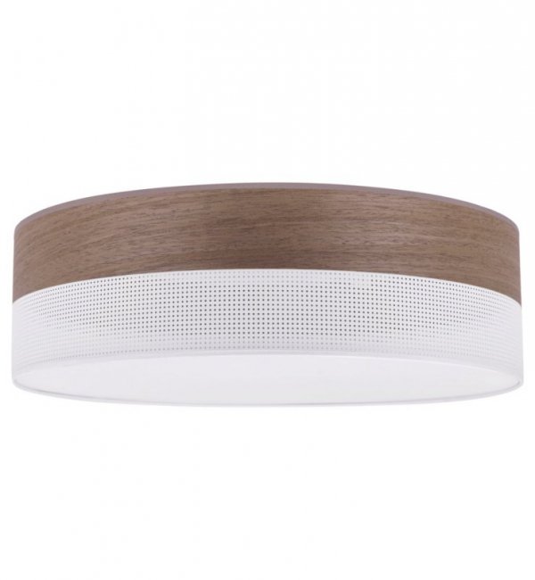 Lampa sufitowa WOOD, okrągły plafon z białym abażurem 50cm, do salonu i sypialni