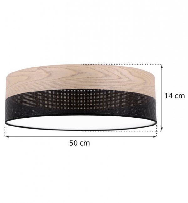 Lampa typu plafon WOOD, sufitowa, na 3 żarówki, czarny abażur 50cm, do salonu