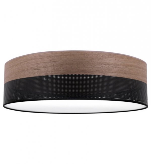 Lampa typu plafon z abażurem WOOD, czarno-brązowa, fornir orzechowy, 3xE27