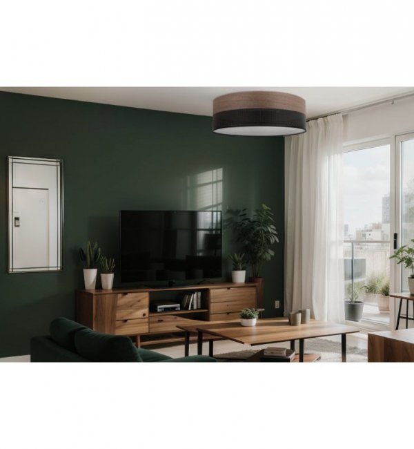 Lampa typu plafon z abażurem WOOD, czarno-brązowa, fornir orzechowy, 3xE27