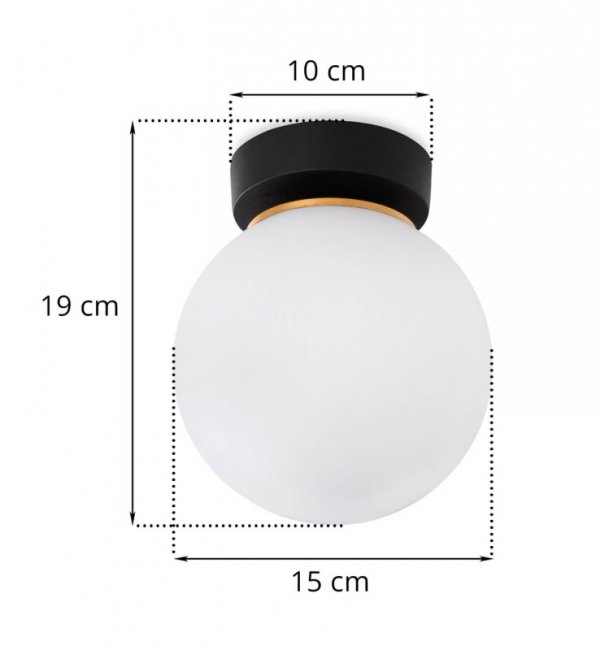 Lampa sufitowa kinkiet ALTA, biała kula, czarna konstrukcja ze złotym akcentem glamour