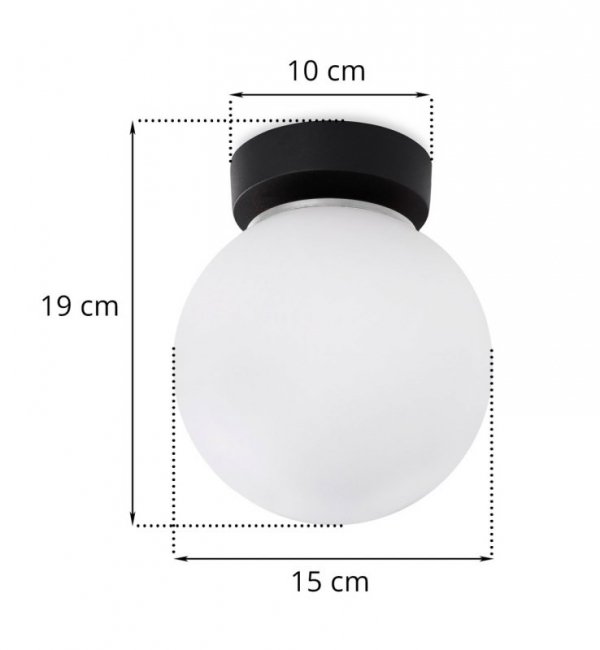 Lampa sufitowa typu kinkiet ALTA, czarny plafon, biała kula, chromowane akcenty, E14