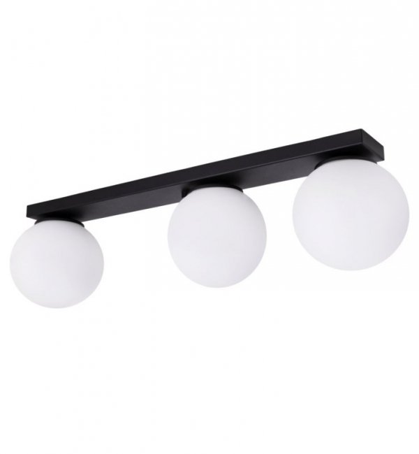 Lampa sufitowa listwa ALTA, czarny plafon loft, nowoczesny, białe kuliste klosze, LED, gwint E14