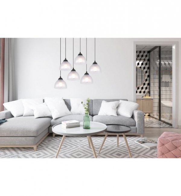 Lampa wisząca VENICE, żyrandol, sufitowa, białe mleczne szkło, czarna listwa, do jadalni, kuchni