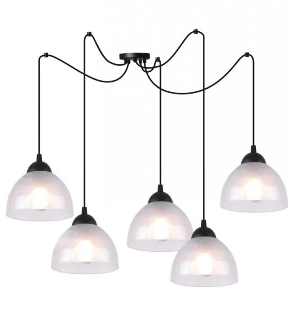 Lampa wisząca VENICE, sufitowa, długi czarny pająk loft, mleczne białe szklane misy, do salonu