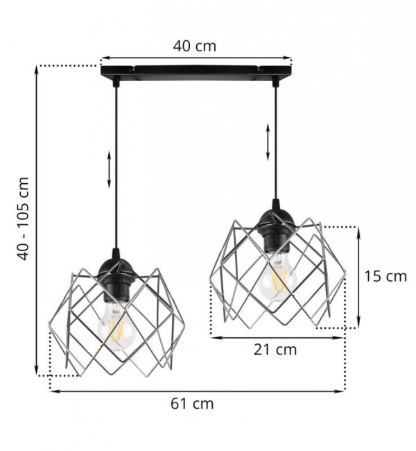 Lampa sufitowa STELLA, wisząca, podwójny żyrandol typu listwa, klosze chrom, do kuchni i salonu