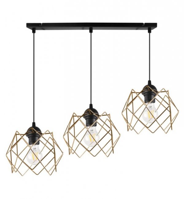 Lampa wisząca STELLA, sufitowa, 3-punktowy czarny żyrandol ze złotymi kloszami, nowoczesny, E27