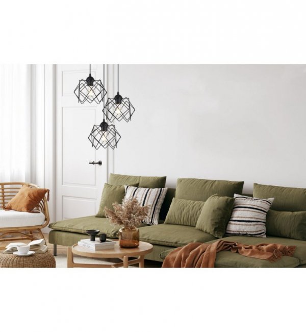 Lampa wisząca STELLA, sufitowa, 3-punktowa, czarna konstrukcja, nowoczesny loft, nad stół i wyspę