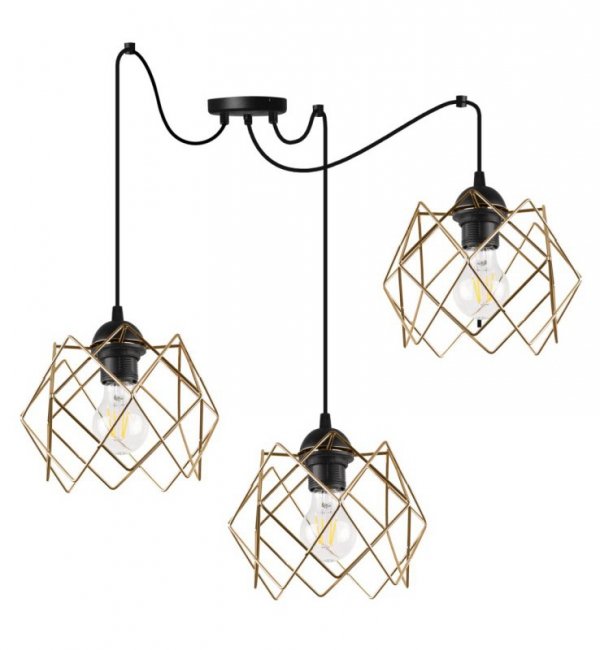 Lampa wisząca STELLA, sufitowa, czarny pająk ze złotym kloszem, loft, glamour, nad stół i wyspę, 3xE27