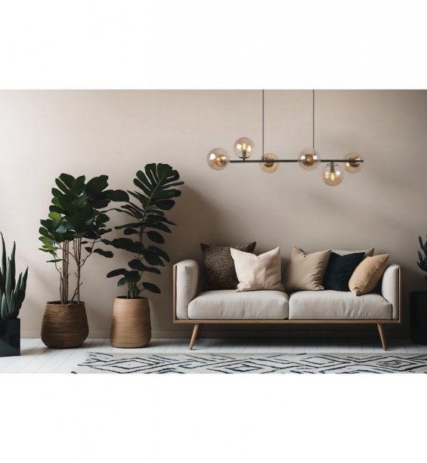 Lampa sufitowa SIENA, czarny żyrandol listwa ze złotymi dodatkami, szklane miodowe kule loft, E14