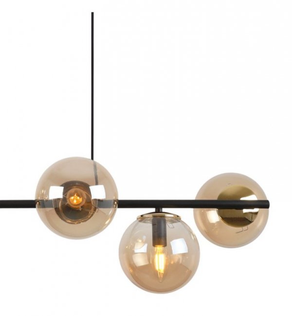 Lampa sufitowa SIENA, czarny żyrandol listwa ze złotymi dodatkami, szklane miodowe kule loft, E14