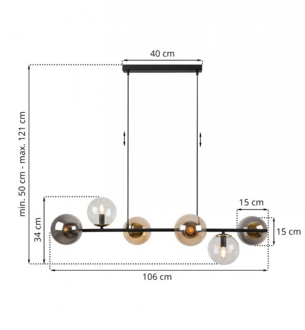 Lampa wisząca SIENA, sufitowa, żyrandol nad stół do kuchni, jadalni, salonu, kolorowy, szklany, loft