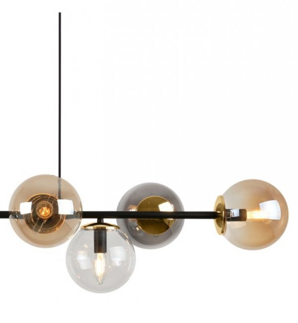Lampa sufitowa SIENA, wisząca, czarny żyrandol ze złotymi akcentami, szklane kule, nowoczesny, loft