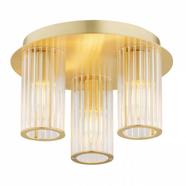 LAMPA SUFITOWA PLAFON ZŁOTY MOSIĄDZ SZCZOTKOWANY 30CM ZE SZKLANYMI KLOSZAMI W STYLU GLAMOUR DO SALONU SYPIALNI KUCHNI HAMPTON 6304