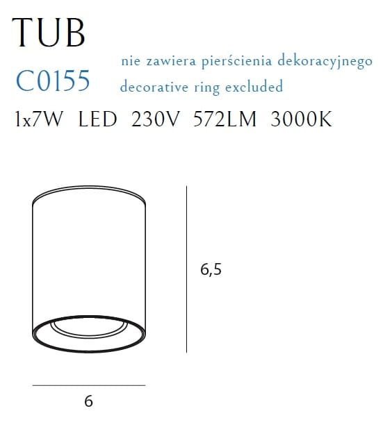 MAXLIGHT TUB C0155 PLAFON OKRĄGŁY BIAŁY LAMPA TUBA