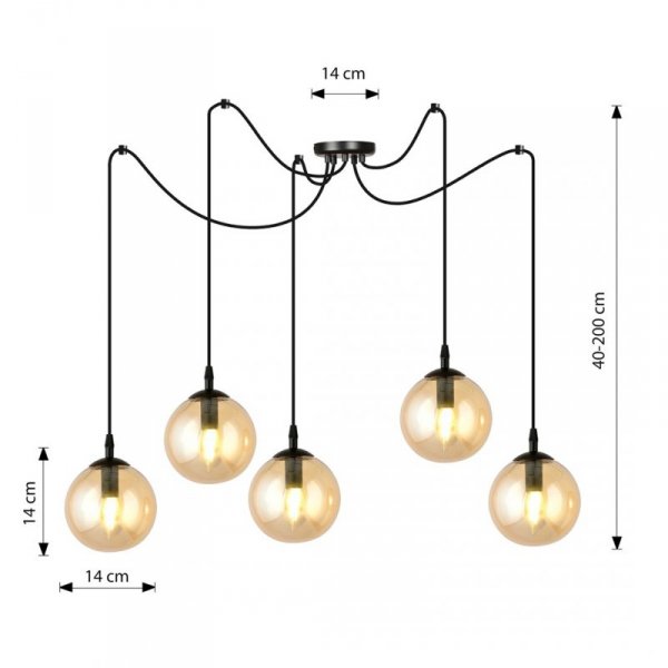 LAMPA WISZĄCA SPIDER PAJĄK KLOSZE SZKLANE KULE EMIBIG GIGI 5 BL MIODOWY