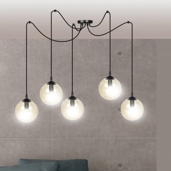 LAMPA WISZĄCA SPIDER PAJĄK KLOSZE SZKLANE KULE EMIBIG GIGI 5 BL MIODOWY
