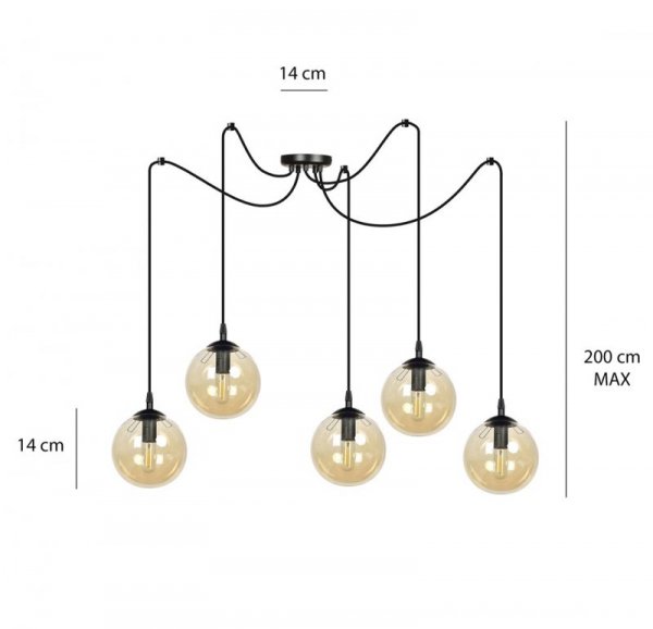 LAMPA WISZĄCA SPIDER PAJĄK KLOSZE SZKLANE KULE EMIBIG GIGI 5 BL MIODOWY