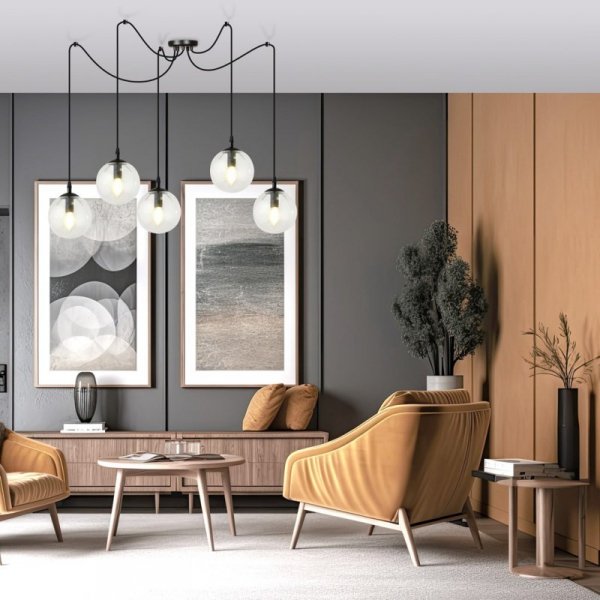 LAMPA WISZĄCA SPIDER PAJĄK KLOSZE SZKLANE KULE EMIBIG GIGI 5 BL TRANSPARENT