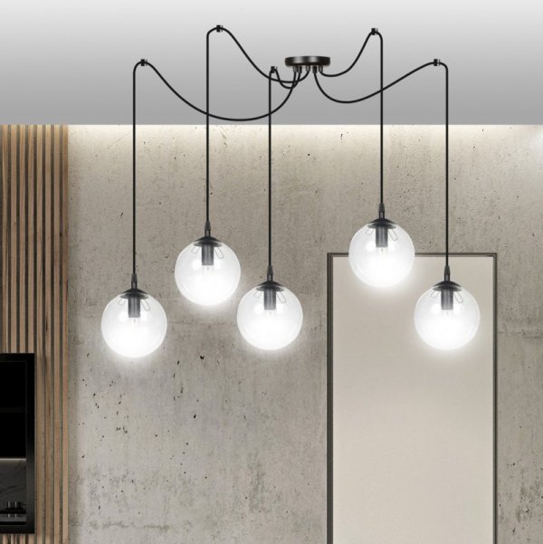 LAMPA WISZĄCA SPIDER PAJĄK KLOSZE SZKLANE KULE EMIBIG GIGI 5 BL TRANSPARENT