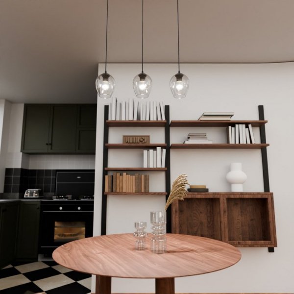LAMPA WISZĄCA CZARNA NAD STÓŁ DO KUCHNI JADALNI SALONU EMIBIG ISTAR 3 BL TRANSPARENT