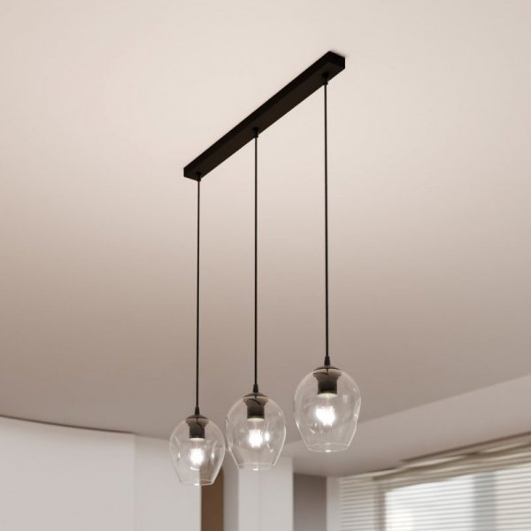 LAMPA WISZĄCA CZARNA NAD STÓŁ DO KUCHNI JADALNI SALONU EMIBIG ISTAR 3 BL TRANSPARENT