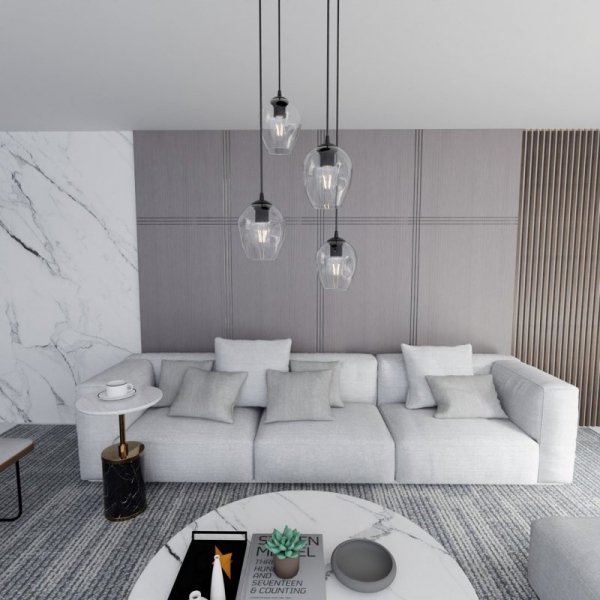 LAMPA WISZĄCA CZARNA NAD STÓŁ DO KUCHNI JADALNI SALONU EMIBIG ISTAR 4 BL PREMIUM TRANSPARENT