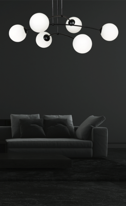 LAMPA WISZĄCA NOWOCZESNA KULE BIAŁE EMIBIG PREGOS 6 BLACK