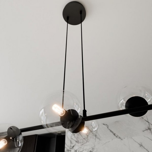 LAMPA WISZĄCA CZARNA KULE TRANSPARENTNE SZKLANE NAD STÓŁ DO JADALNI KUCHNI NOWOCZESNA EMIBIG ROSSI 6 BL 874/6