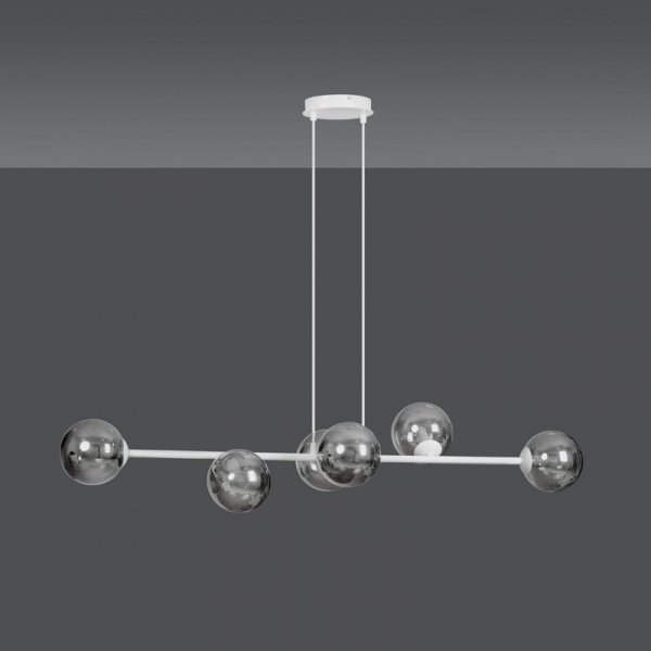 LAMPA WISZĄCA BIAŁA SZKLANE KLOSZE KULE DO SALONU SYPIALNI JADALNI NAD STÓŁ EMIBIG ROSSI 6 WH GRAFIT