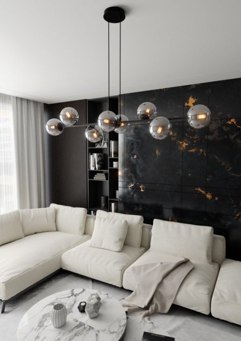 LAMPA WISZĄCA CZARNA KULE GRAFITOWE SZKLANE NAD STÓŁ DO JADALNI KUCHNI NOWOCZESNA EMIBIG ROSSI 8 BL GRAFIT 875/8