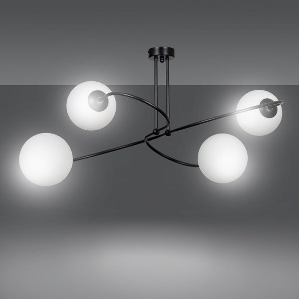 LAMPA SUFITOWA KULE SZKLANE BIAŁE MLECZNE EMIBIG SELBI 4 BLACK