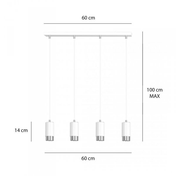 LAMPA WISZĄCA TUBA NAD STÓŁ DO KUCHNI JADALNI EMIBIG FUMIKO 4 WH/CHROME