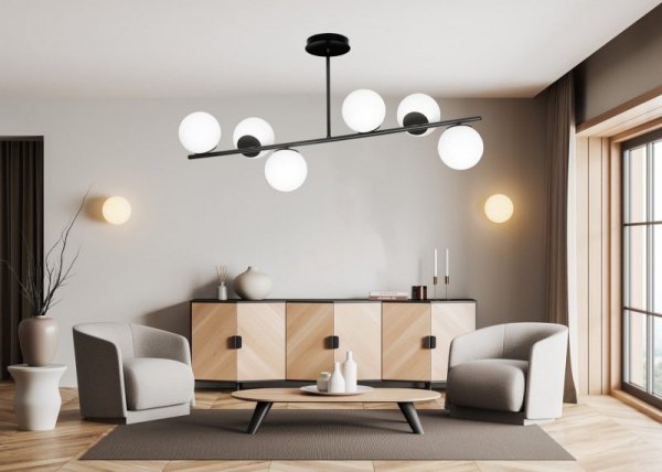LAMPA WISZĄCA SUFITOWA BIAŁE KULE EMIBIG BIOR 6 BLACK