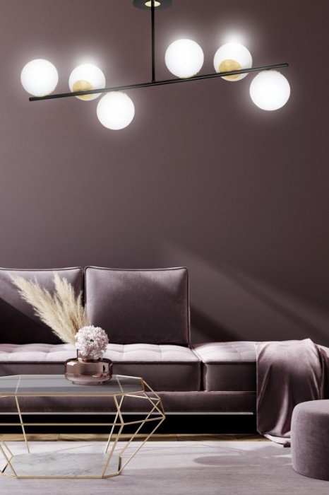 LAMPA WISZĄCA KULE BIAŁE DO POKOJU SYPIALNI EMIBIG FLOKI 6 BLACK GOLD