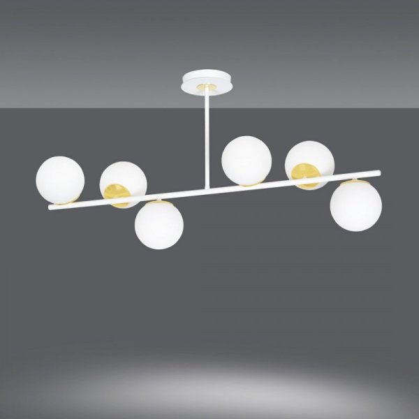 LAMPA WISZĄCA KULE BIAŁE DO POKOJU SYPIALNI EMIBIG FLOKI 6 WHITE GOLD