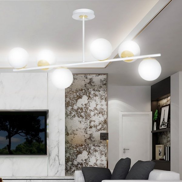 LAMPA WISZĄCA KULE BIAŁE DO POKOJU SYPIALNI EMIBIG FLOKI 6 WHITE GOLD