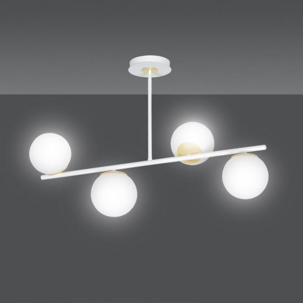 LAMPA WISZĄCA KULE BIAŁE DO POKOJU SYPIALNI EMIBIG FLOKI 4 WHITE-GOLD