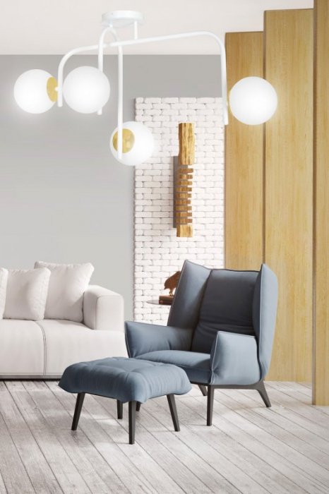LAMPA SUFITOWA NOWOCZESNA KULE BIAŁE EMIBIG RAGNAR 4B WHITE GOLD