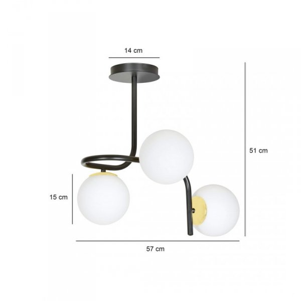 LAMPA SUFITOWA NOWOCZESNA KULE BIAŁE EMIBIG RAGNAR 3 BLACK GOLD