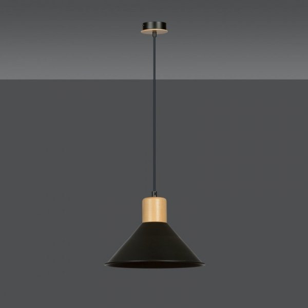 LAMPA WISZĄCA CZARNA METALOWA NAD STÓŁ Z DREWNEM EMIBIG ROWEN 1 BLACK