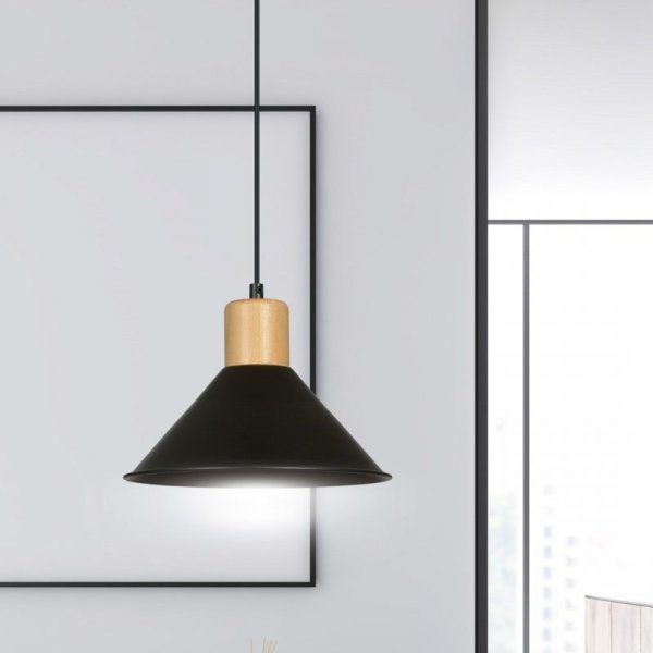 LAMPA WISZĄCA CZARNA METALOWA NAD STÓŁ Z DREWNEM EMIBIG ROWEN 1 BLACK