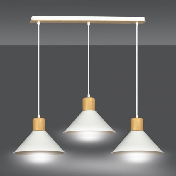 LAMPA WISZĄCA METALOWA NAD STÓŁ BIAŁA Z DREWNEM EMIBIG ROWEN 3 WHITE