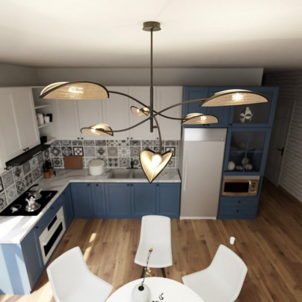 LAMPA WISZĄCA DEKORACYJNA DO SALONU SYPIALNI EMIBIG LOTUS 6 BLACK/RATTAN