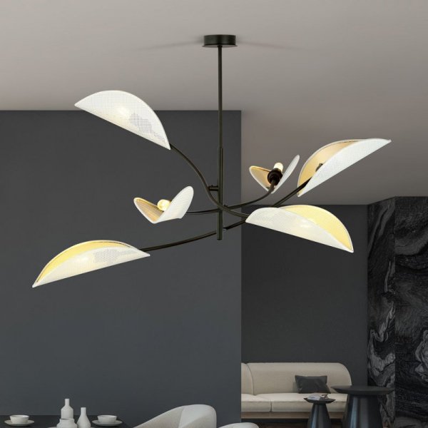 LAMPA WISZĄCA DEKORACYJNA DO SALONU SYPIALNI EMIBIG LOTUS 6 WHITE/GOLD
