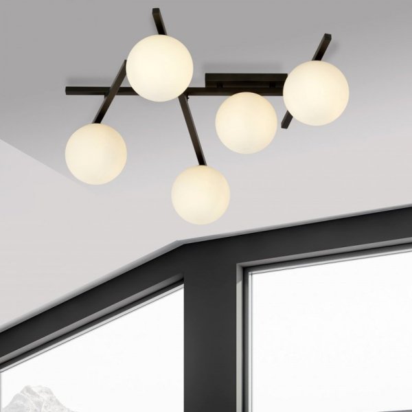 LAMPA SUFITOWA PLAFON KULE NOWOCZESNA EMIBIG SMART 5 BLACK/OPAL