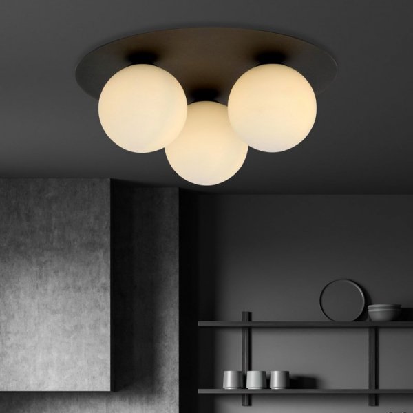 LAMPA SUFITOWA PLAFON CZARNY KULE SZKLANE EMIBIG SOLAR 3 BLACK/OPAL