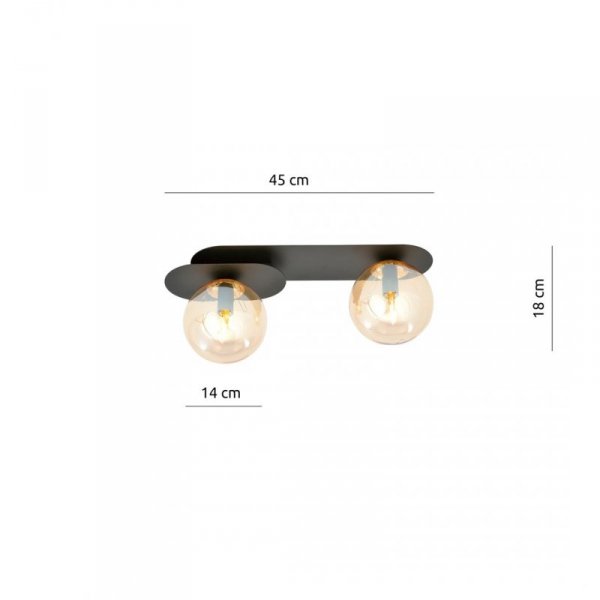 LAMPA SUFITOWA NOWOCZESNA PLAFON KULE SZKLANE EMIBIG PLAZA 2 BLACK/MIODOWY